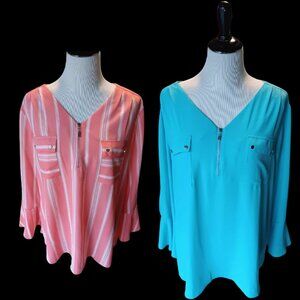 BUNBLE DEAL NY Collection Women Turq and Orange Flowy Blouse